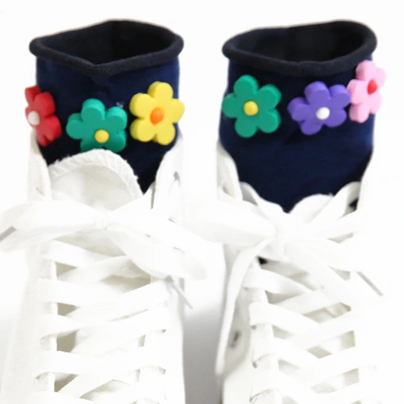 Носки с цветочным рисунком, с мультяшным принтом, яркие цвета, свободные, с манжетами, короткие носки для женщин, девочек, QL, распродажа
