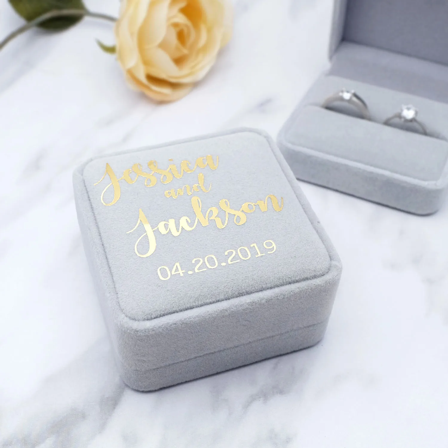 Velvet Ring Box,Personalized Ring Box,Custom Wedding Ring Box,Engagement Wedding Box,Vintage Style,Gift for Wedding - Цвет: Gold Color Text