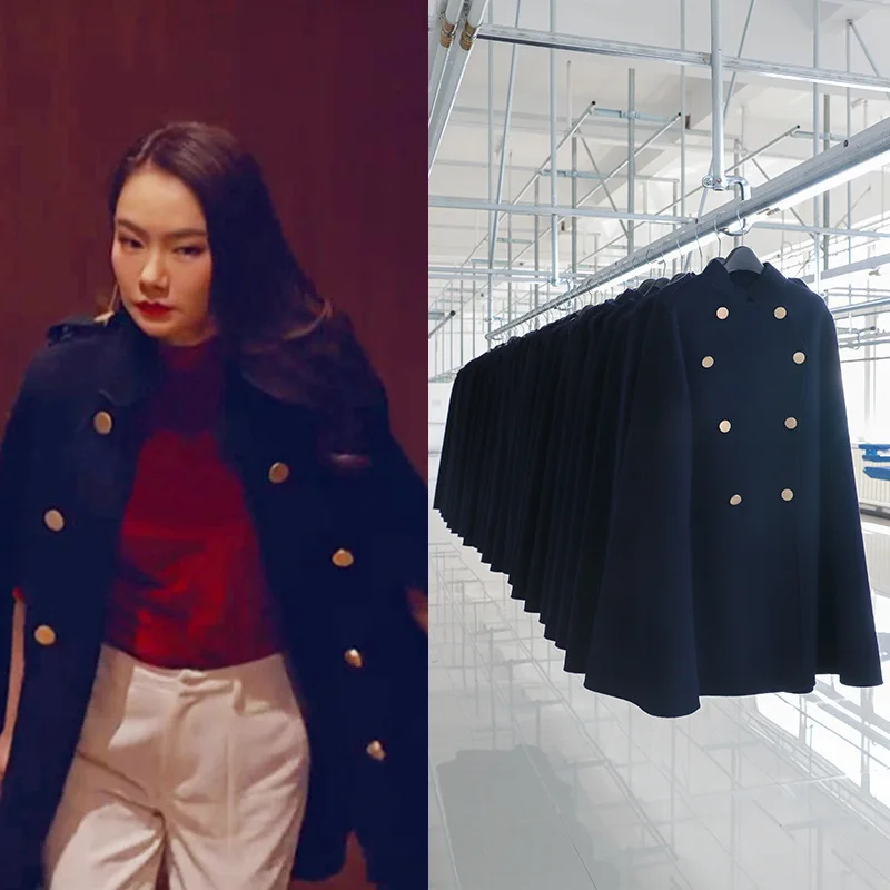 

2019 Autumn And Winter New Style Qi Wei Celebrity Style Double-Sided Wool Overcoat Cape Woolen Jacket Sew Star Celebrity Style W