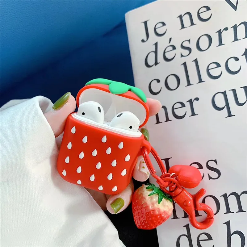 

For AirPod 2 Case 3D Red Strawberry Heart Cartoon Soft Silicone Wireless Earphone Cases For Apple Airpods Case Cute Cover Funda