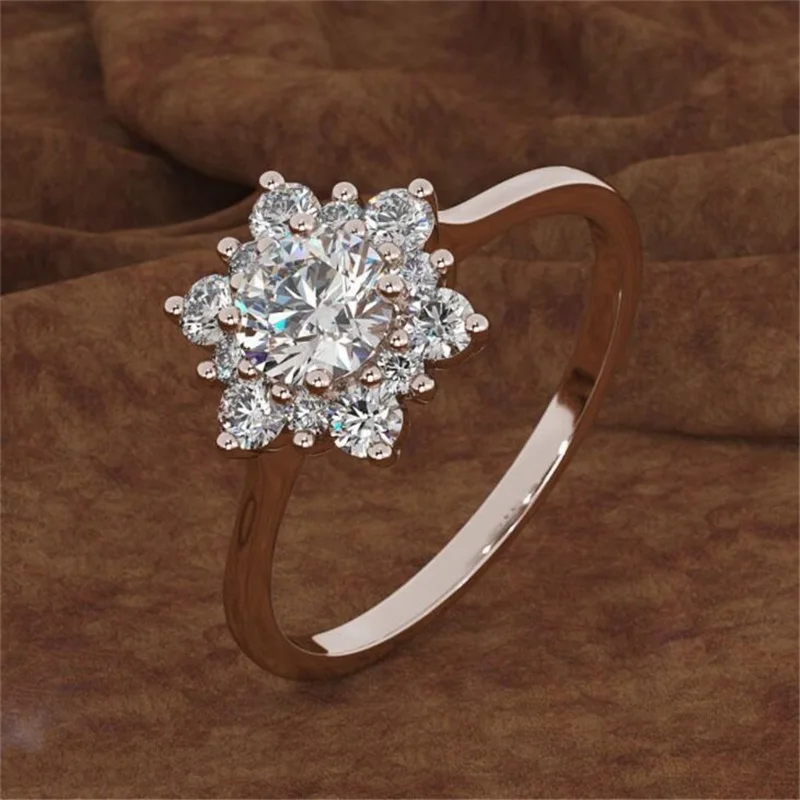 Роскошное женское кольцо-Снежинка, модное серебряное, желтое, розовое золото, кольцо с кристаллами и цирконием, винтажное обручальное кольцо для женщин