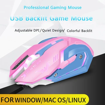 

Wired Mouse Ergonomic Professional Gaming 3200 DPI Colorful Mause Silent Optical Pink Girl Mice For Windows Laptop PC Computer