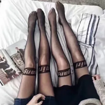 

2020 fashion letters girls black stockings women catwalk ins printed lace net red sexy wild thin pantyhose nylon stockings