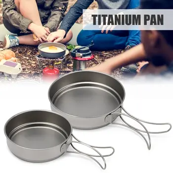 

350ml / 500ml Ultralight Titanium Fry Pan Camping Pan Portable Outdoor Picnic Pot Cookware Foldable Handle Camping Equipment