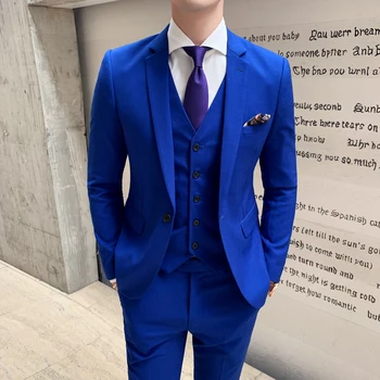 

Royal Blue Blazer Men Slim Fit Party Office Dress Suit Single Button 3pc Mens Suit Jacket Trajes Azul Hombre Smoking Uomo