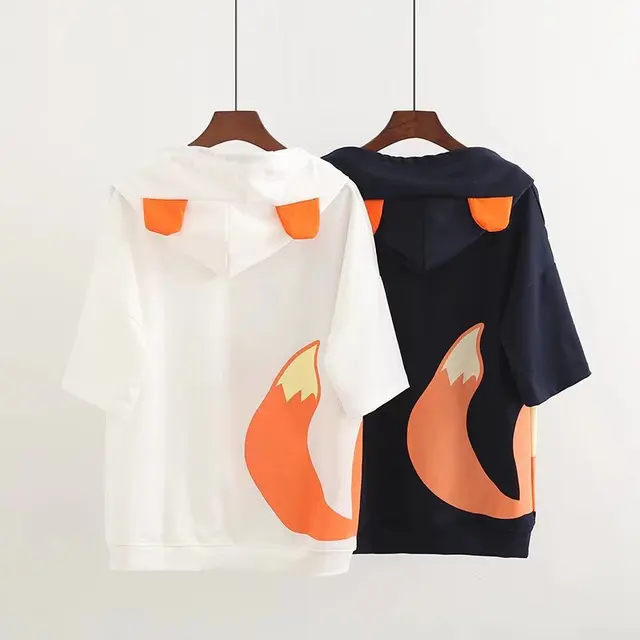 Japanese Fox Hooded T-shirt With Horns 2