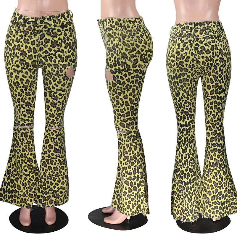 Камуфляжные сексуальные расклешенные брюки для женщин с высокой талией и дырками, обтягивающие брюки, уличная одежда, эластичные повседневные винтажные джоггеры размера плюс