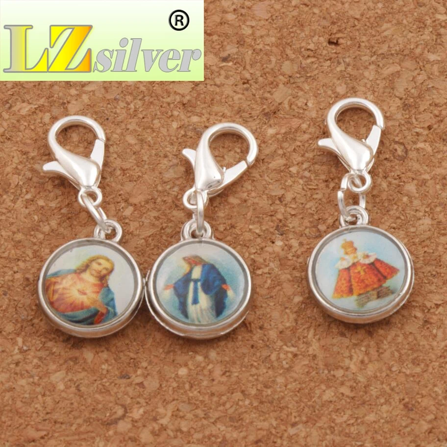 Catholic Religious Church Medals Saints Clasp European Lobster Trigger Clip On Beads 27.9x11.4mm 100pcs Zinc Alloy C1706