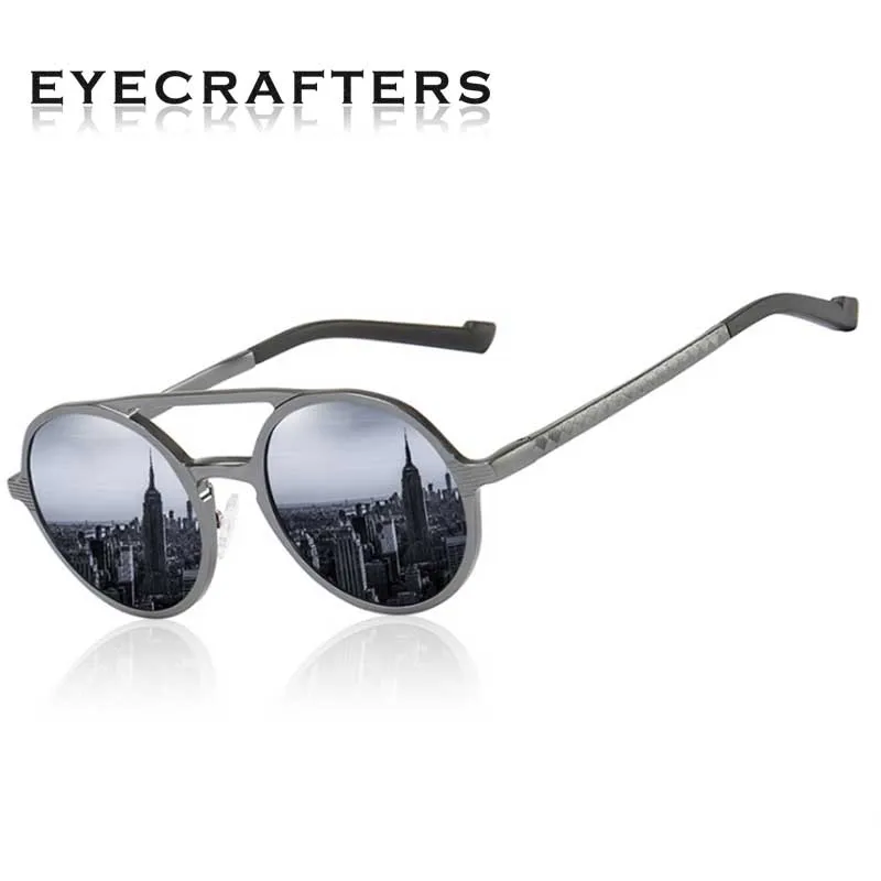 Новые Мужские поляризационные солнцезащитные очки в стиле панк, Ретро стиль, круглая оправа, модные солнцезащитные очки, очки из алюминиево-магниевого сплава, солнцезащитные очки для вождения, UV400