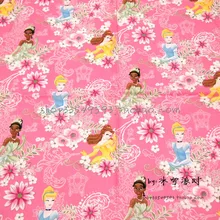 105 см Ширина принцесса и цветы Печать Розовый хлопок ткань для маленьких девочек одежда постельных принадлежностей домашняя текстильная подушка покрывало DIY-BK784