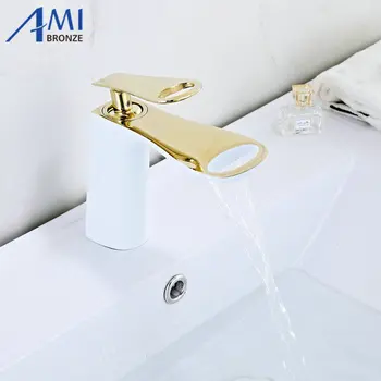 

Basin Faucets White Color Basin Mixer Tap Bathroom Faucet Hot and Cold Gold Brass Toilet Sink Water Crane