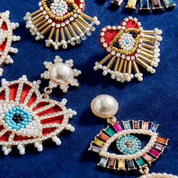 

Miwens Bauble Bar Handmade Beaded Evil Eye Earrings For Women Luxury Vintage Maxi Flower Hanging Earrings Pineapple Cherry Bijou