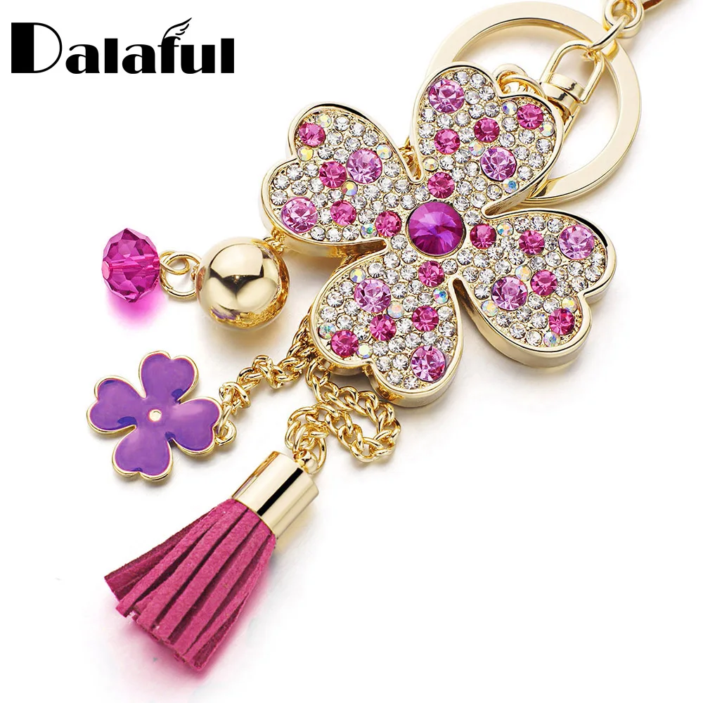 Dalaful Lucky четыре листа клевера брелок со стразами цепочка держатель кисточкой