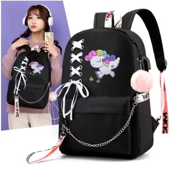 

Fashion Mochila Women Backpack Unicorn Backpack School Bags for Teenage Girls Usb Charge Laptop Backpack Ribbon Travel Bagpack