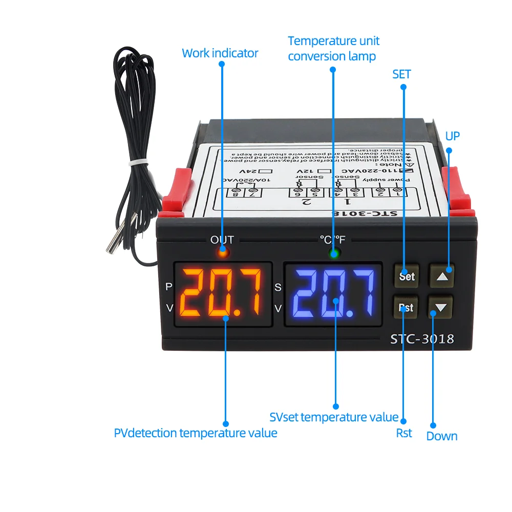 STC-3018 Dual Digital Thermostat Temperature Controller Switch 10A 12V 24V