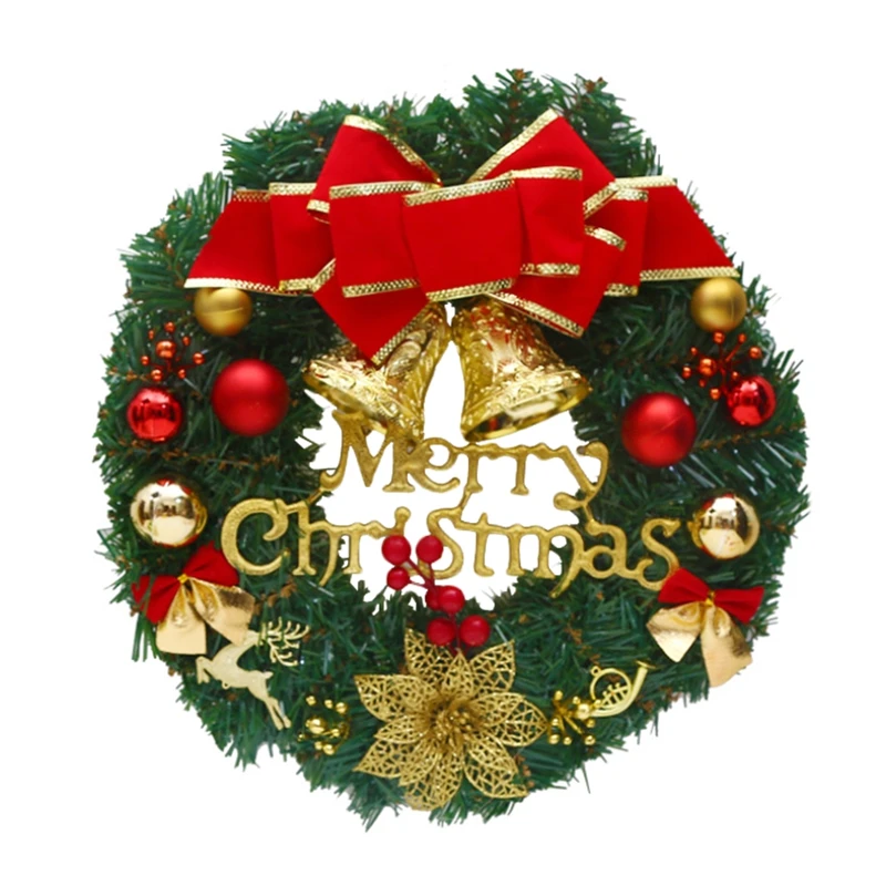 

30cm Christmas Large Wreath Door Wall Hanging Ornaments Red Bowknot Jingle Bells Garland Decoration Gifts for Christmas Party De