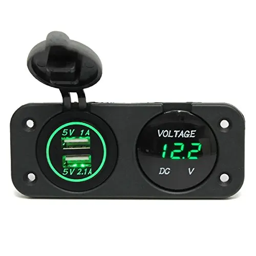DC 12 V-24 V светодиодный цифровой вольтметр+ Dual USB Мощность гнездо Панель 2.1A/1A USB Зарядное устройство для автомобилей Boat Rv мотоцикл зеленый синий и красный цвета - Название цвета: Зеленый