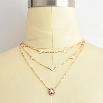 

2019 Fashion Korean Version Of The New Necklace Personality Multi-layer Five-pointed Star Heart Love Drops Women's Necklace