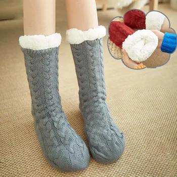 

Ladies Winter Warm Cotton Socks Thick Non-slip Floor Socks Solid Color Home Non-slip Slippers Socks Warm Mid-tube Carpet Socks