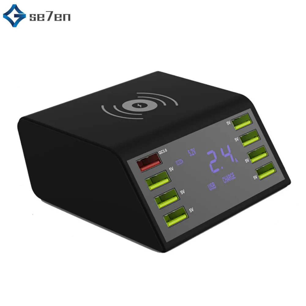 

Qi Wireless USB Charger 60W LED Display Quick Charge 3.0 Fast Charging Station for iphone 6 7 8 7plus X xiaomi
