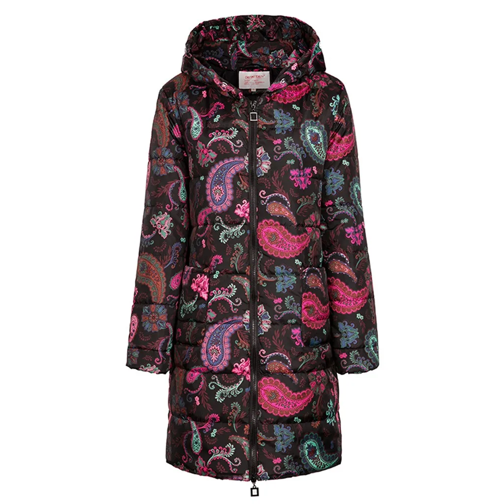 Модная зимняя куртка с хлопковой подкладкой для женщин, плотное Женское пальто с принтом, парка, теплые зимние длинные куртки, Женское пальто для женщин# J30 - Цвет: Hot Pink
