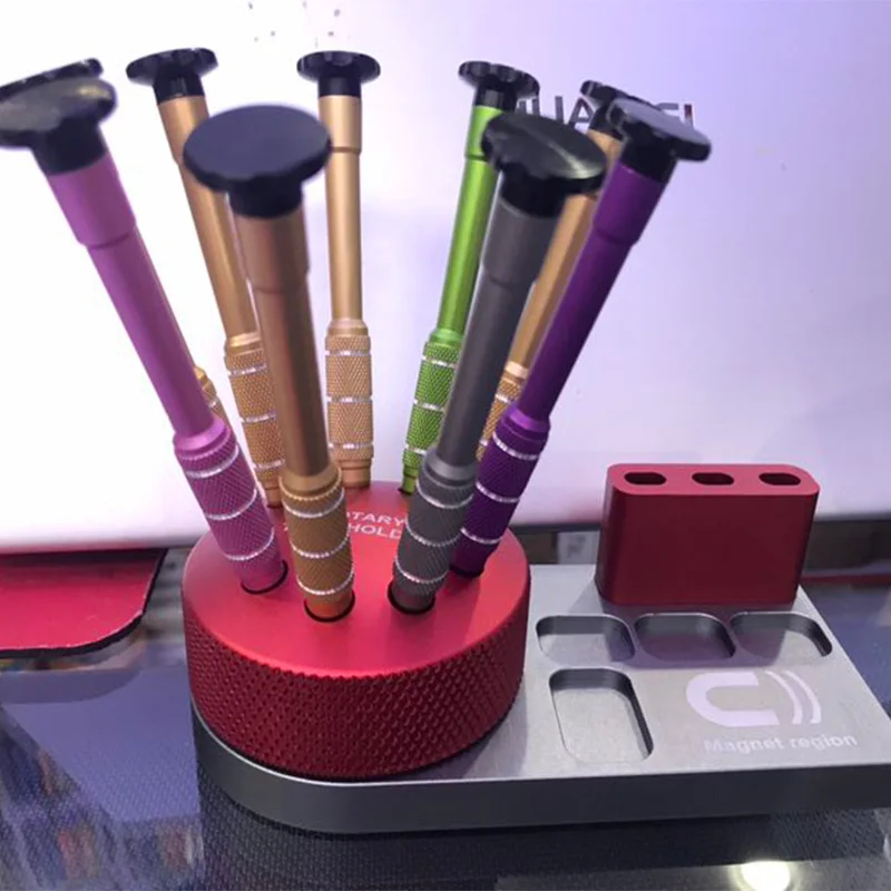 With Magnetic IPIPPO вращающийся магнитный держатель для отвёрток алюминиевая отвертка 9 Порты и разъёмы контейнер с Магнитная платформа - Цвет: With Magnetic