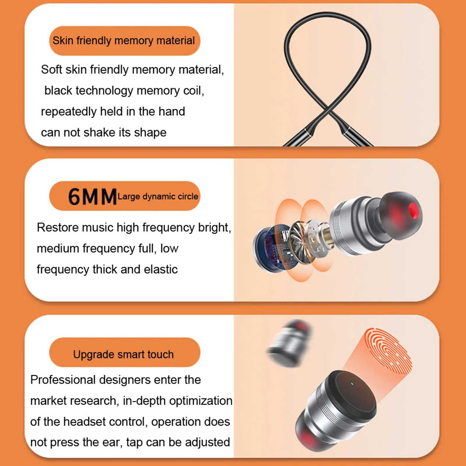 Neckband Bluetooth Headset Magnetic IPX5 Waterproof 6MM Smart Touch Earphone Sport Music Headphone Handsfree In Ear Earbuds