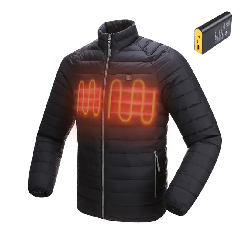 5V Electric Heated Jacket Coat Smart Mobile Power Heating Clothing Winter Warm Electric Clothes Carbon Fiber Infrared Heating Zipper Down Jacket For Man Women Outdoor Warm