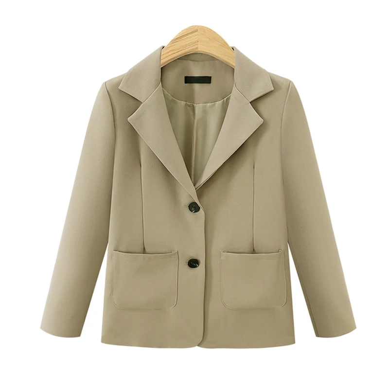 Beige Trytree Осень Зима Женское повседневное пальто модное отложной воротник однобортное с карманами одноцветное 3 цвета Свободное офисное Женское пальто - Цвет: Beige