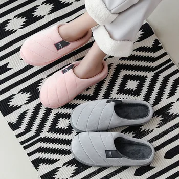 

Cotton slippers 2019 winter new Japanese simple couple cotton tow warm and breathable home cotton slippers