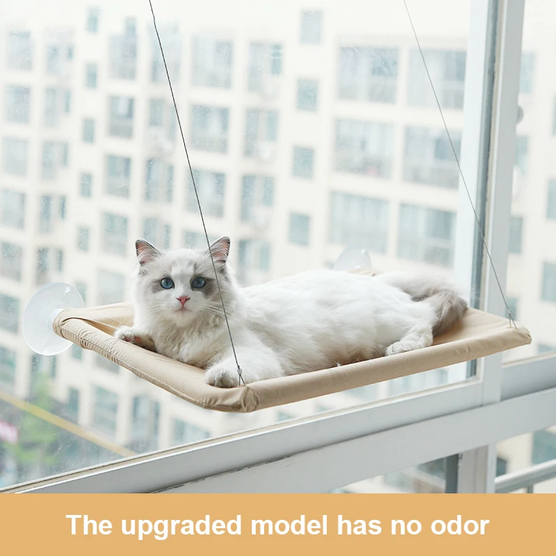 

Cat Hammock Pet Hanging Bed Sunny Window Sucker Wood Shelf Stable Cat Cushion Mat Pad Playing Fun Comfortable Safe