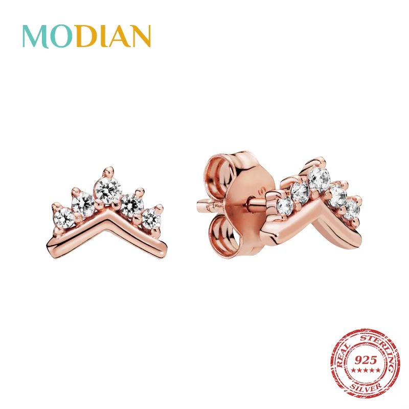 Modian, хит, 925 пробы, серебряные, простые, прозрачные, CZ Корона, очаровательные серьги-гвоздики для женщин, милые, вечерние, рождественский подарок, ювелирное изделие