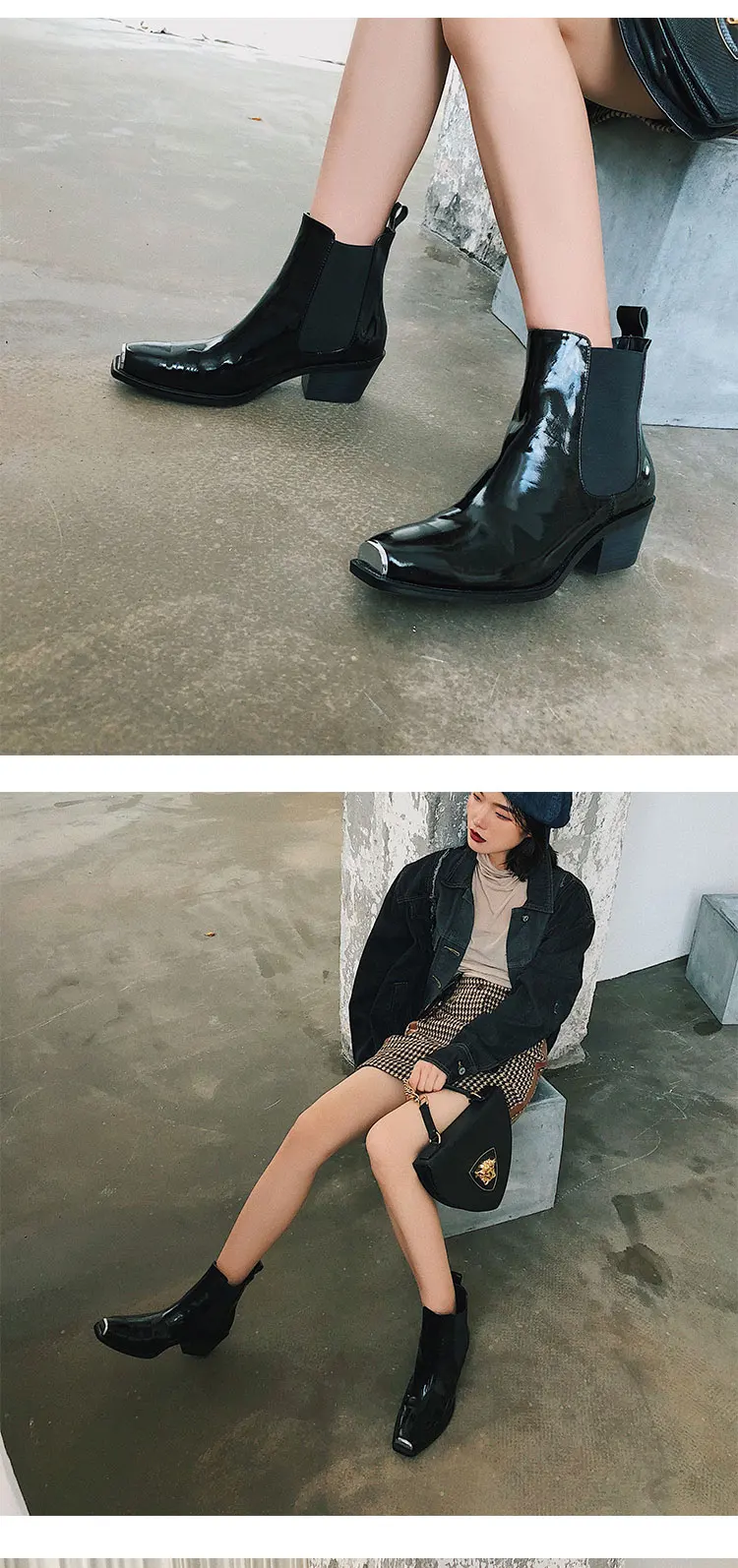 Buono Scarpe/женские ботинки «Челси»; ботильоны из натуральной кожи; короткие ботинки с квадратным металлическим носком; botas Mujer; ботинки на массивном каблуке с эластичной лентой