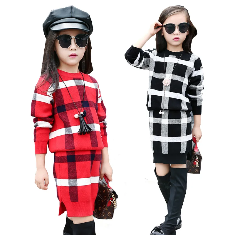

5~11T Teens Girls Spring Fall Outfits Clothes for Teenager Girl Grid Tops Skirt Clothing Set Formal Boutique Plaid Clothes