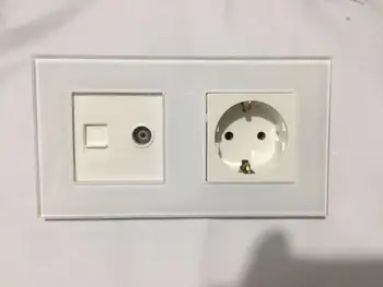 

Round Back, EU Power Electric Socket Schuko With Internet Computer and TV socket Double Glass Frame
