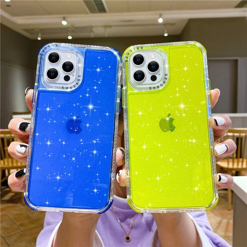 3-in-1 Shining Glitter Shockproof Bumper Phone Case with Soft Back Cover