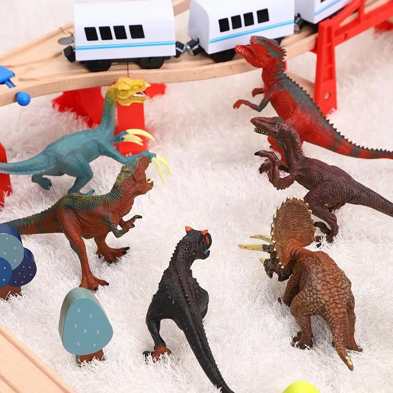 Деревянная железная дорога маленький поезд трек костюм Волшебный динозавр дикая