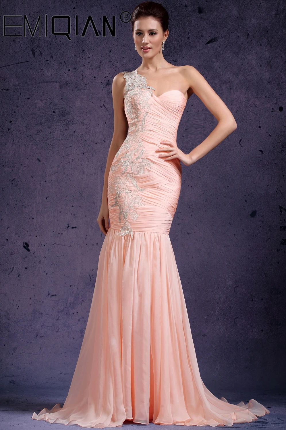 Fashion One Shoulder Pink Evening Dresses Long Formal Beads Chiffon