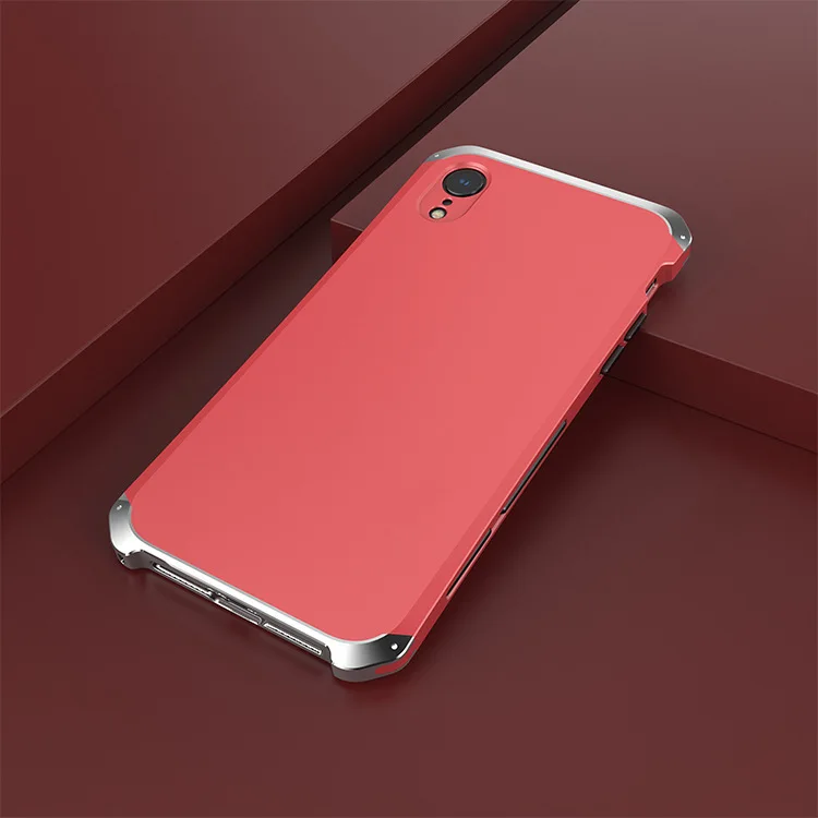 Red Silver Side Текстурированный противоударный металлический каркас Пластиковая Задняя панель для iPhone XR iPhoneXR алюминиевый сплав iPhone XR бампер чехол с подарком - Цвет: Red Silver Side