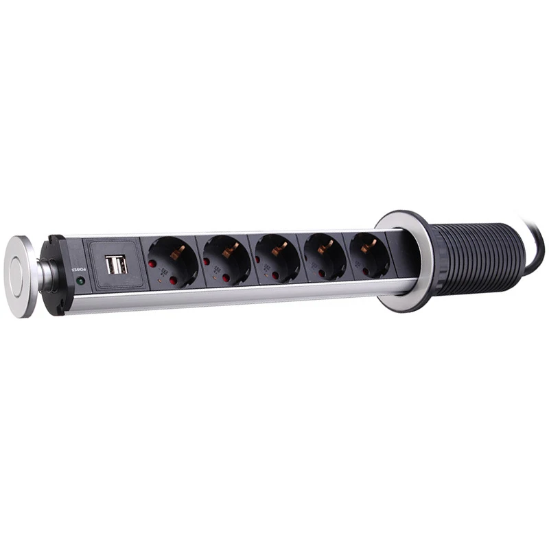 AAAE топ-5 мощность Кухня стол электрическая розетка мощность 1 Led+ 2 Зарядка USB алюминиевая полка черная крышка ЕС вилка