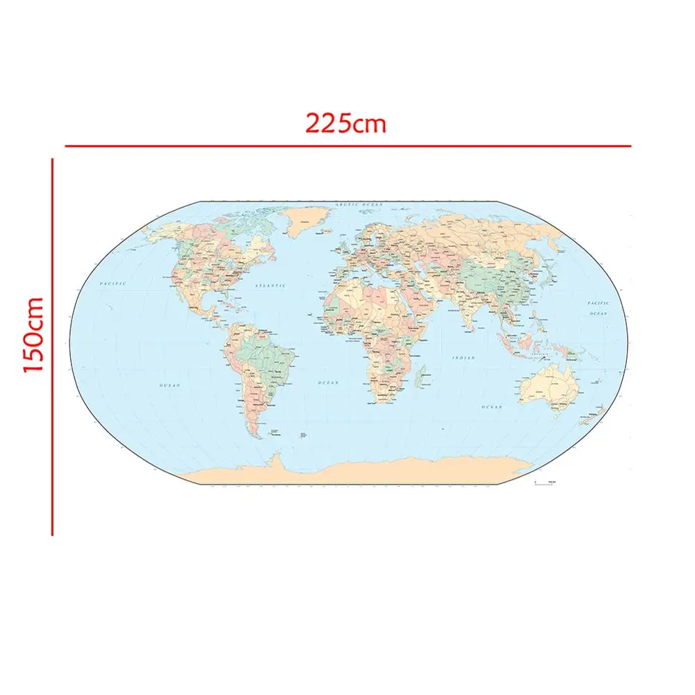 Карта мира меркатор проекция 150x225 см Нетканая водонепроницаемая карта без национального флага для путешествий и путешествий