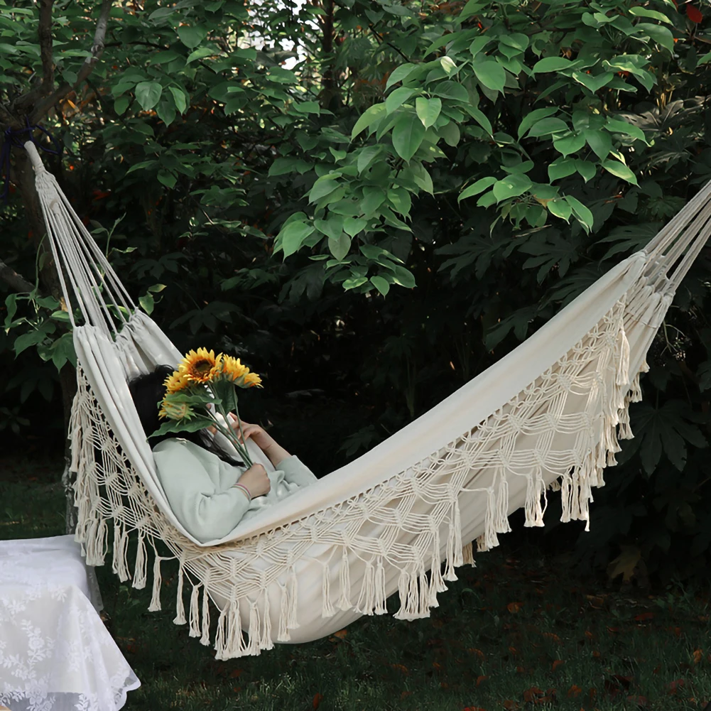 200cm * 150cm Hammock Macrame Hamacs Boho Decoration Home Decor Fringe Deluxe Double Hammock Net Chair Indoor Hanging Swing