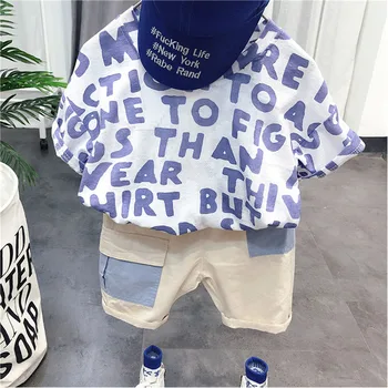 

2PCS WLG Boys Casual Clothes Kids Summer Letter Printed T Shirt and Khaki Red Short Set Baby Boy Outfits for 2-6 Years