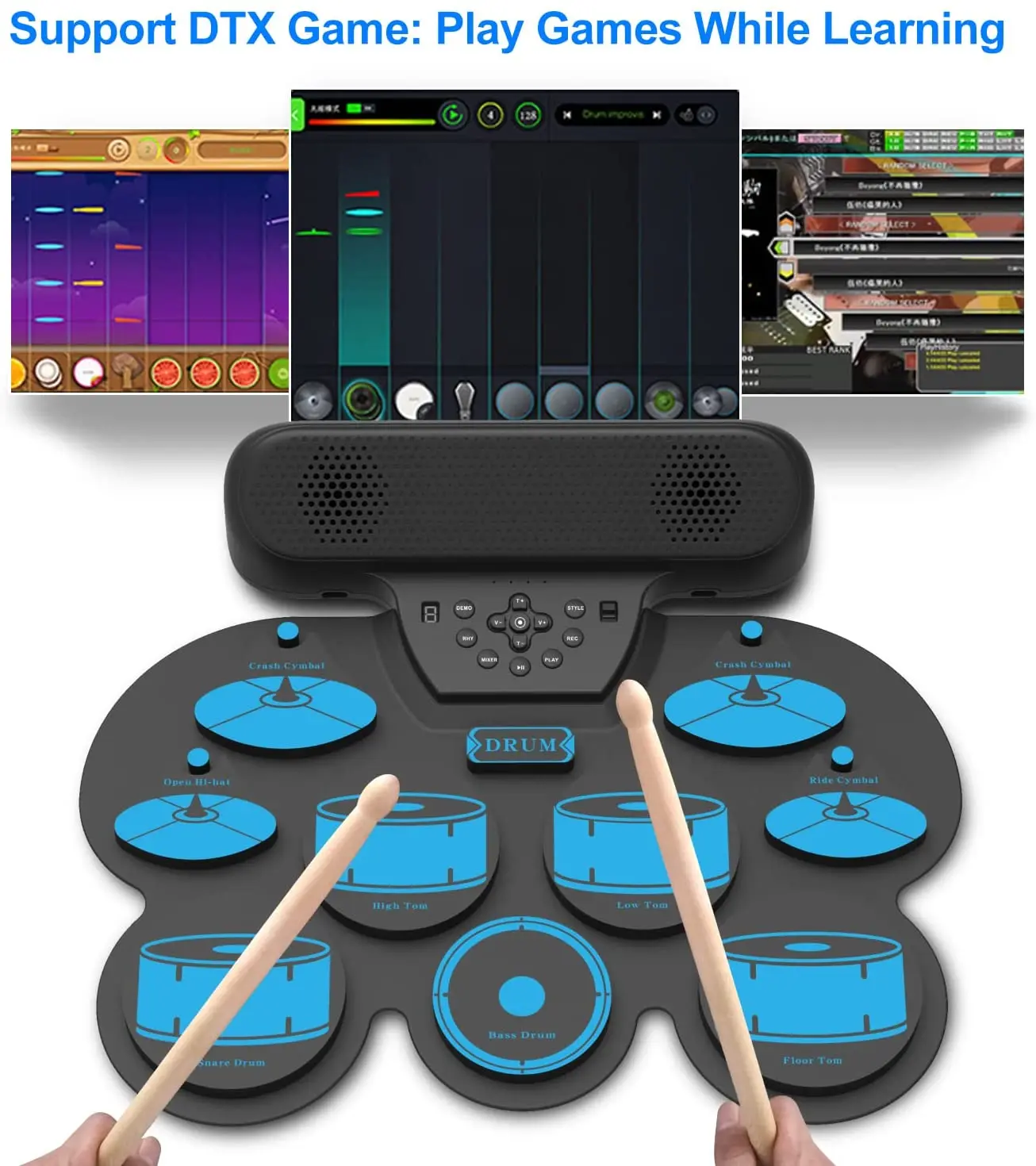 Portable Electronic Drum Set 7 Velocity-Sensitive Pads Tabletop Drum  Built-in 2 Speakers Stereo Rechargeable Practice Drum Pad - AliExpress