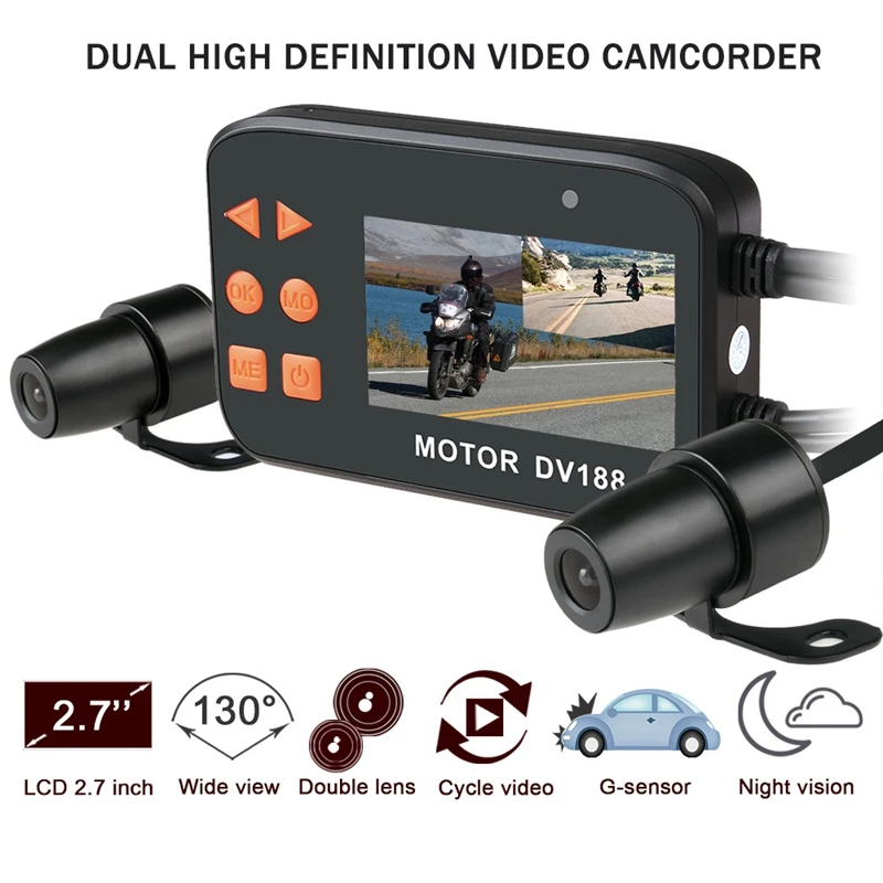 2,7 дюймов 1080P Dv 188 камера движения Dvr двойной водонепроницаемый объектив Автомобильная камера с двойным объективом Спринт Камера фронтальная и задняя двойная Re