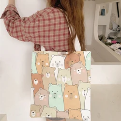 Cute Animal Cartoon Canvas Bag For Women Eco Reusable Daily Shoulder Bag Leisure Shopping Travel Grocery Bag Girl's Tote Bag