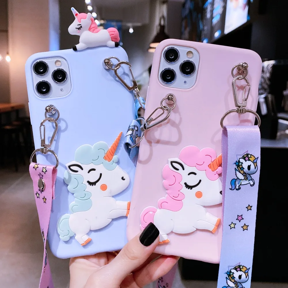 Y5P Y6P Ốp Lưng Dễ Thương Dây Ốp Lưng Silicon Cho Huawei Y5P Ốp Lưng Huawei Y6P Fundas Cho Huawei Honor 9S 9C hoạt Hình Kỳ Lân Mềm Mại Ốp Lưng Huawei dustproof case