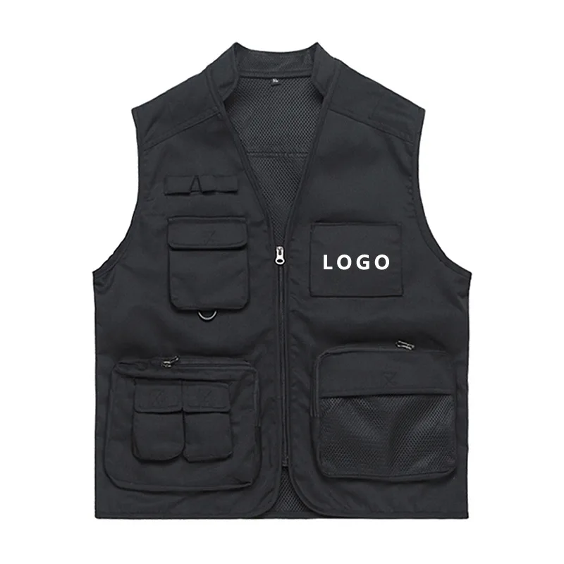 Торговля настраиваемый логотип волонтер фотография жилет Мужчины мульти-карманы рабочая одежда Свадебный рекламный жилет 169