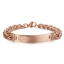 Крест Кристалл ID браслет для женщин нержавеющая сталь Розовое золото цепь браслет обещания ювелирные изделия подарок на день Святого Валентина