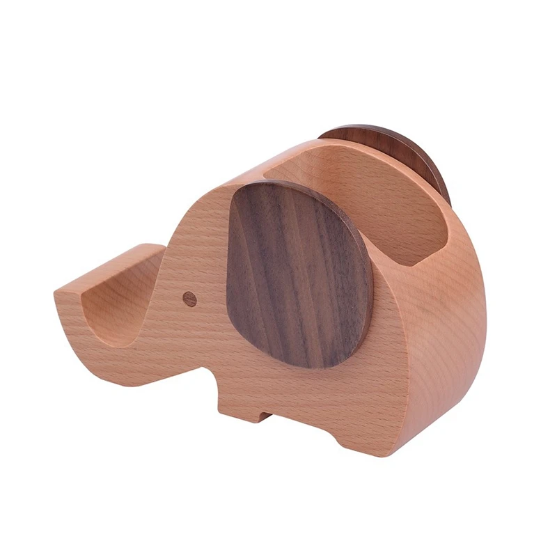 

Wooden Elephant Cell Phone Holder/Stand with Pen&Pencil Holder Desk Decoration Multi-Functional Supplies Stationery Organizer Gi